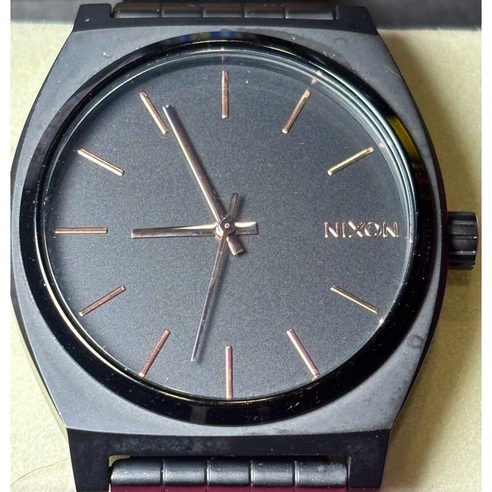 Nixon Time Teller Minimalist Watch - Matte Black & Rose Gold